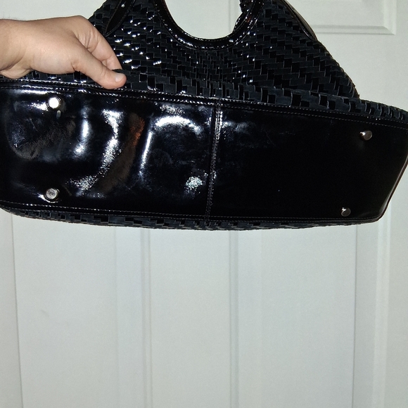 Cole Haan Black Woven Patent Shoulder Tote - Picture 5 of 16